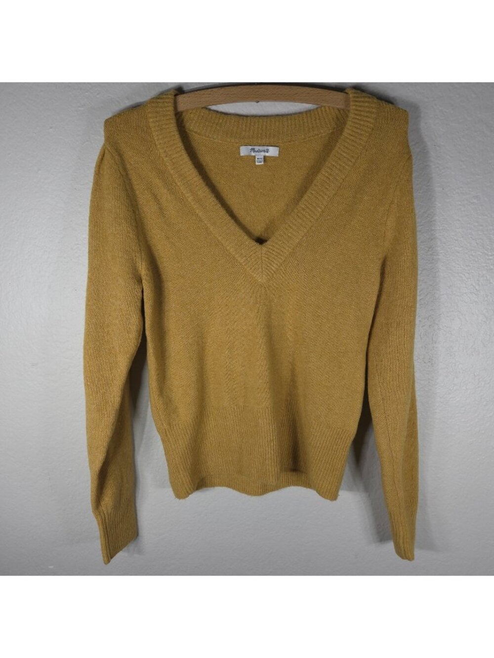 Madewell Wool Blend V-Neck Long Sleeve Knit Sweater Mustard Womens XXS